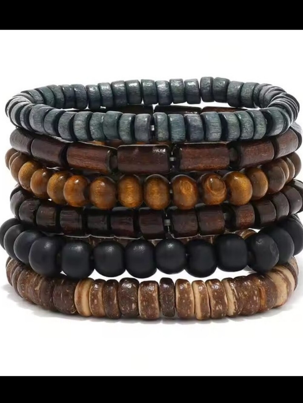 Men's Bracelets Beaded‎ 6pc Layered Black Brown Jewelry New G12